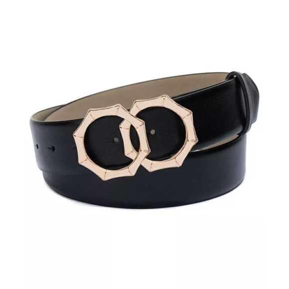 INC International Concepts Double-Circle Bamboo-Buckle Belt, Black - Picture 1 of 7